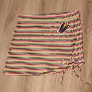 Striped Multicolor Mini Skirt with Tie Detail